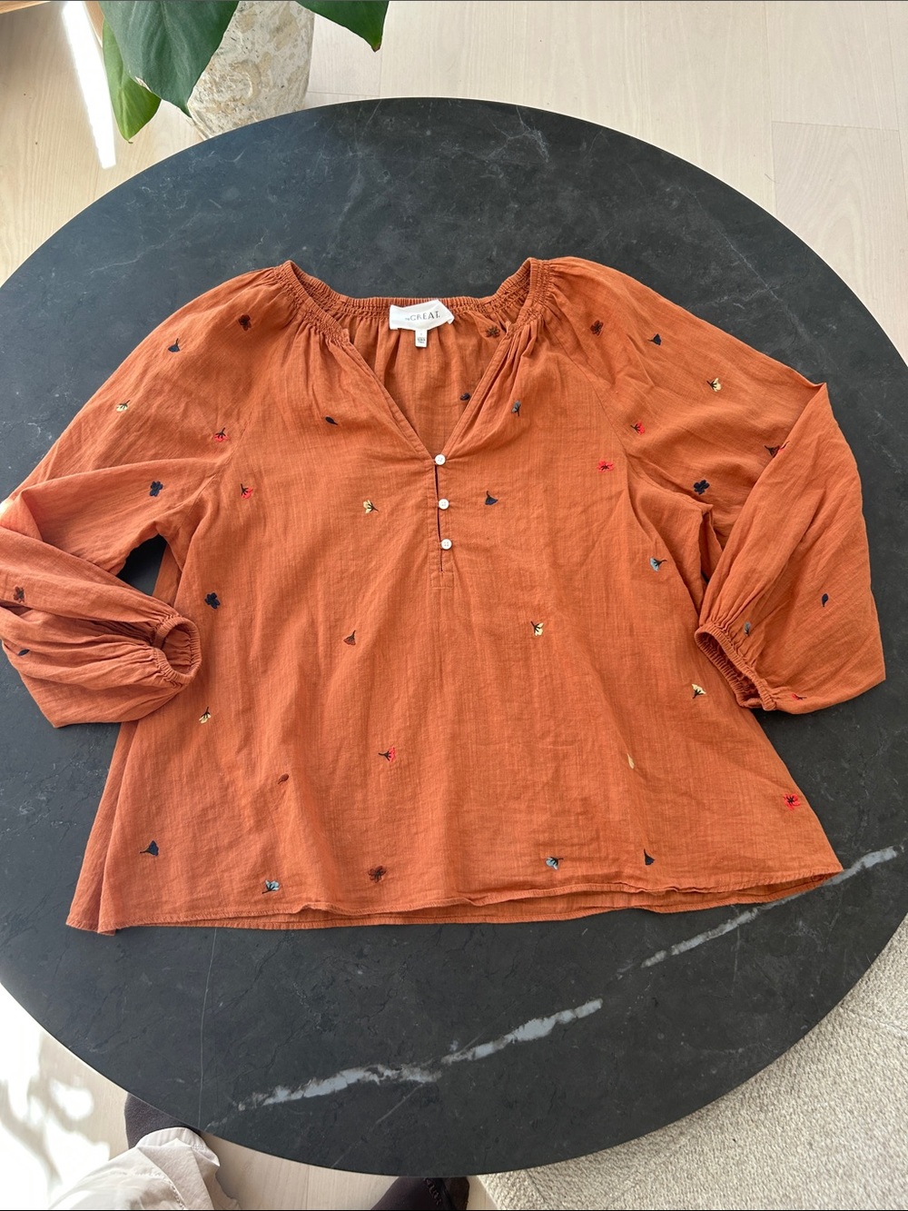 The Great Rust Embroidered Peasant Top S